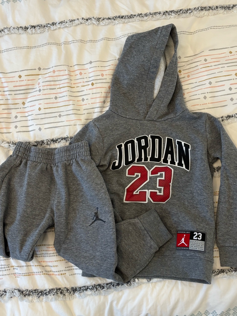 Jordan Kids Gray Hoodie & Joggers Set with Red 23 Accent